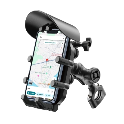 Bix BPH05 Güneş ve Yağmur Korumalı Gidon Bağlantılı 360° Derece Ayarlanabilir Güneşlikli Motosiklet Bisiklet Telefon Tutucu - Bix