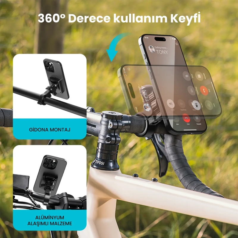 Bix BPH06 Gidon Bağlantılı 360° Derece Ayarlanabilir Hızlı Kilit Özellikli Motosiklet Bisiklet Telefon Tutucu - 2