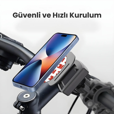 Bix BPH06 Gidon Bağlantılı 360° Derece Ayarlanabilir Hızlı Kilit Özellikli Motosiklet Bisiklet Telefon Tutucu - 5