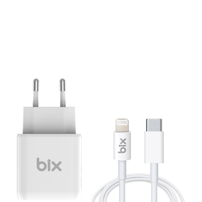Bix BX-CL20TA 20W PD Hızlı Şarj Adaptörü + 3A USB-C'den Lightning Kablo - Bix