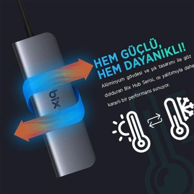 Bix BX07HB Type-C to Type-C 4 Portlu USB 3.0 PD Çoklayıcı Dönüştürücü Adaptör - 5