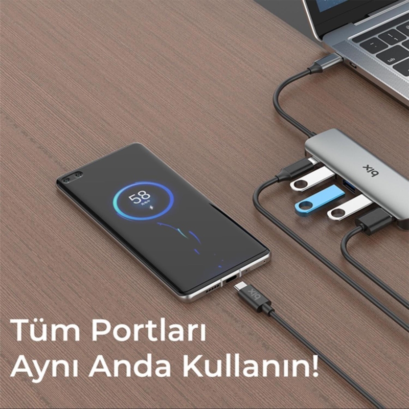 Bix BX07HB Type-C to Type-C 4 Portlu USB 3.0 PD Çoklayıcı Dönüştürücü Adaptör - 3