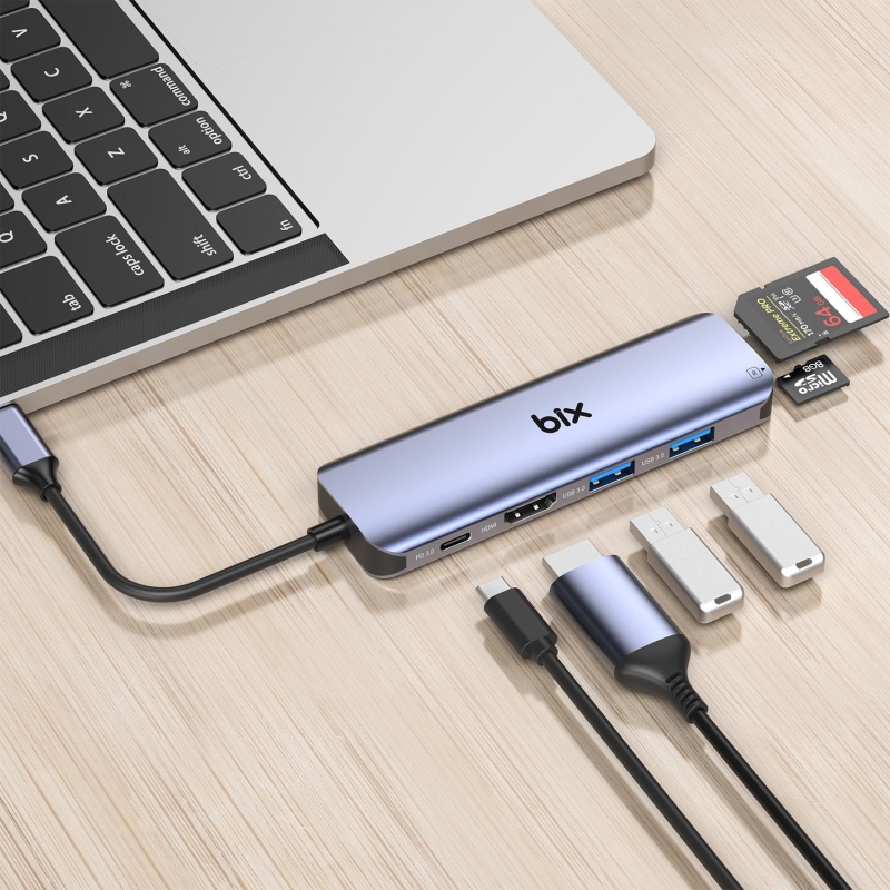 Bix BX09HB Type-C to 2*USB 3.0 4K HDMI PD 100W SD ve Micro SD Kart Okuyucu Çoklayıcı Hub - 4