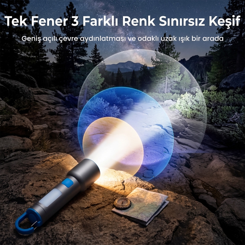 Bix BX1010FL Beyaz-Mavi-Turuncu 10W 3 Renk 500 Lümen Zoom Özellikli 500 Metre Menzilli LED El Feneri Şarj Edilebilir Flashlight - 3