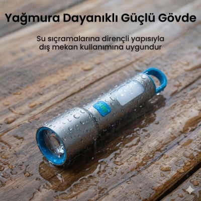 Bix BX1010FL Beyaz-Mavi-Turuncu 10W 3 Renk 500 Lümen Zoom Özellikli 500 Metre Menzilli LED El Feneri Şarj Edilebilir Flashlight - 5