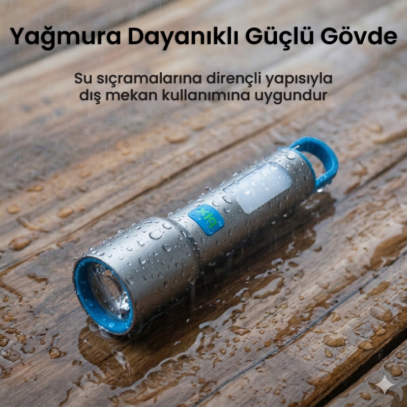 Bix BX1010FL Beyaz-Mavi-Turuncu 10W 3 Renk 500 Lümen Zoom Özellikli 500 Metre Menzilli LED El Feneri Şarj Edilebilir Flashlight - 5