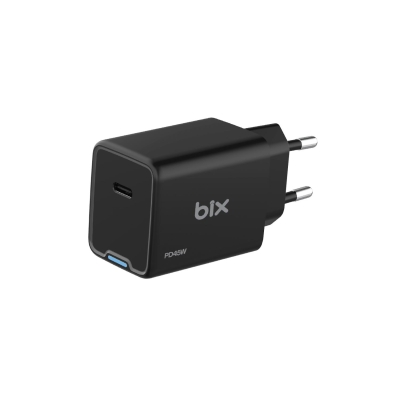 Bix BX1P45G 45W GaN Type-C PD PPS Akım Korumalı LED Göstergeli Hızlı Şarj Aleti Siyah - Bix