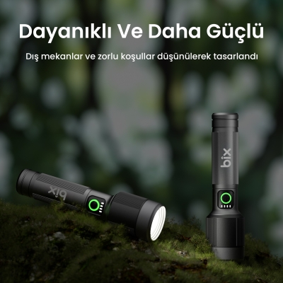 Bix BX2101FL 1450 Lümen 30W Led El Feneri Teleskopik Zoom Metal Gövdeli Şarj Edilebilir 690 Metre Uzun Menzilli Flashlight - 7