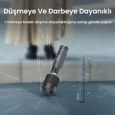 Bix BX2101FL 1450 Lümen 30W Led El Feneri Teleskopik Zoom Metal Gövdeli Şarj Edilebilir 690 Metre Uzun Menzilli Flashlight - 8