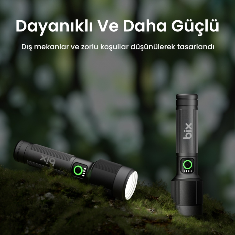 Bix BX2101FL 1450 Lümen 30W Led El Feneri Teleskopik Zoom Metal Gövdeli Şarj Edilebilir 690 Metre Uzun Menzilli Flashlight - 7