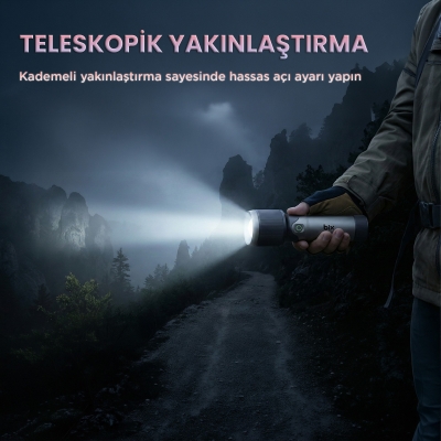 Bix BX2139FL 2000 Lümen 60W Led El Feneri Teleskopik Zoom Metal Gövdeli Şarj Edilebilir 1000 Metre Uzun Menzilli Flashlight - 3