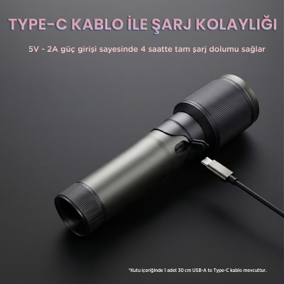 Bix BX2139FL 2000 Lümen 60W Led El Feneri Teleskopik Zoom Metal Gövdeli Şarj Edilebilir 1000 Metre Uzun Menzilli Flashlight - 5