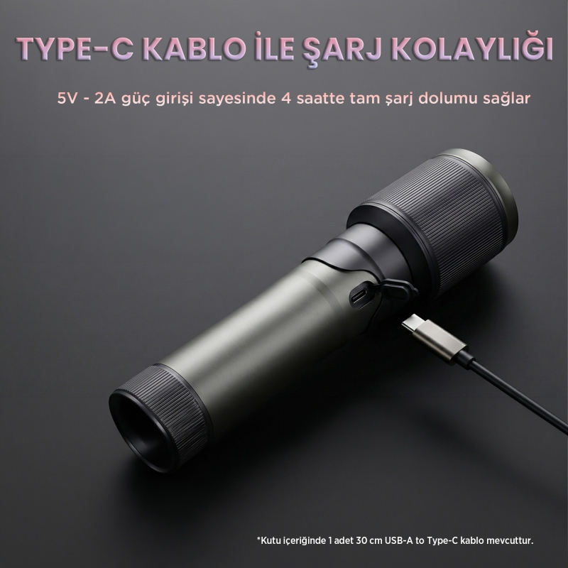 Bix BX2139FL 2000 Lümen 60W Led El Feneri Teleskopik Zoom Metal Gövdeli Şarj Edilebilir 1000 Metre Uzun Menzilli Flashlight - 5