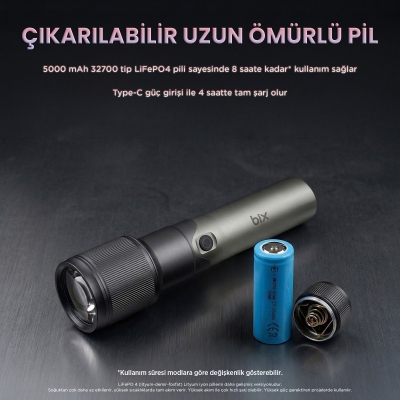 Bix BX2139FL 2000 Lümen 60W Led El Feneri Teleskopik Zoom Metal Gövdeli Şarj Edilebilir 1000 Metre Uzun Menzilli Flashlight - 6