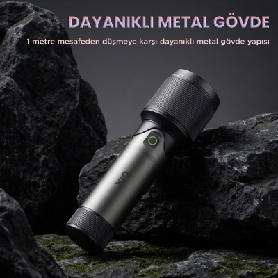 Bix BX2139FL 2000 Lümen 60W Led El Feneri Teleskopik Zoom Metal Gövdeli Şarj Edilebilir 1000 Metre Uzun Menzilli Flashlight - 7