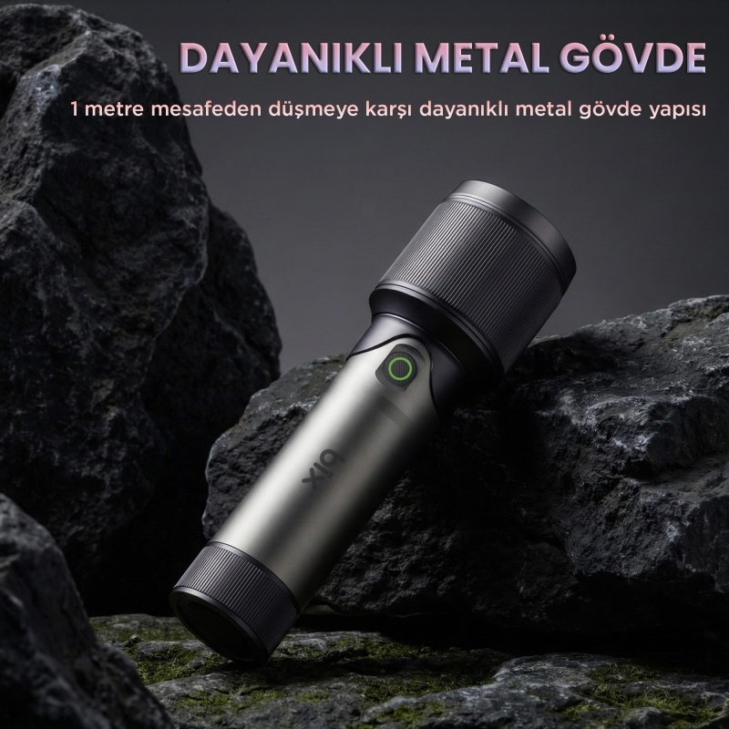 Bix BX2139FL 2000 Lümen 60W Led El Feneri Teleskopik Zoom Metal Gövdeli Şarj Edilebilir 1000 Metre Uzun Menzilli Flashlight - 7