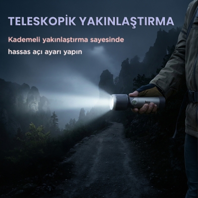 Bix BX2139FL 2000 Lümen 60W Led El Feneri Teleskopik Zoom Metal Gövdeli Şarj Edilebilir 1000 Metre Uzun Menzilli Flashlight - 3