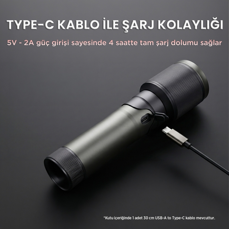 Bix BX2139FL 2000 Lümen 60W Led El Feneri Teleskopik Zoom Metal Gövdeli Şarj Edilebilir 1000 Metre Uzun Menzilli Flashlight - 5