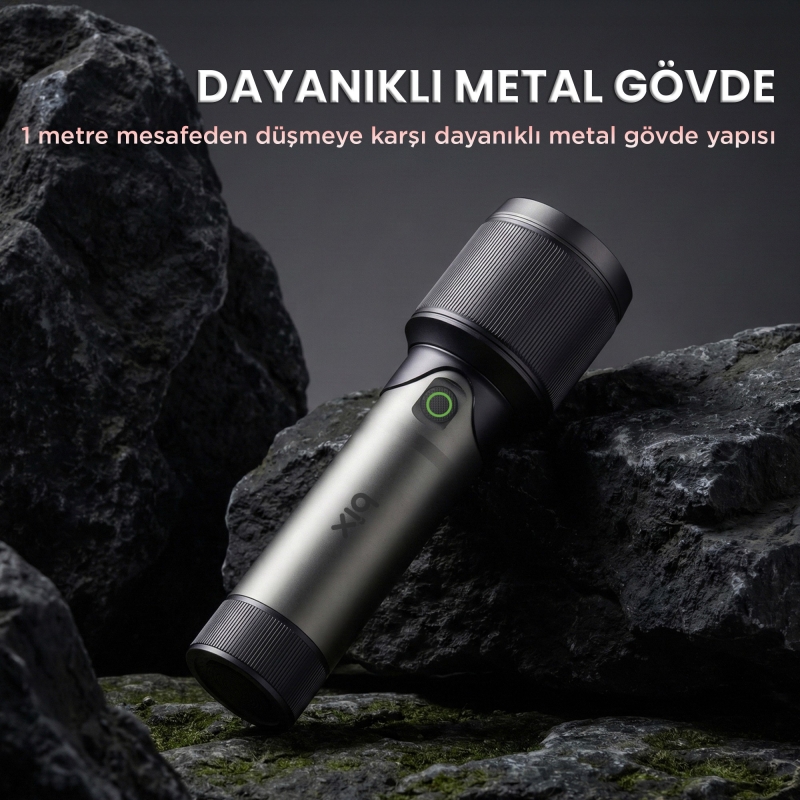 Bix BX2139FL 2000 Lümen 60W Led El Feneri Teleskopik Zoom Metal Gövdeli Şarj Edilebilir 1000 Metre Uzun Menzilli Flashlight - 7