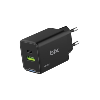 Bix BX2P46G 45W GaN USB-C + USB-A Şarj Aleti iPhone iPad PPS PD Type-C Hızlı Şarj Cihazı Siyah - Bix