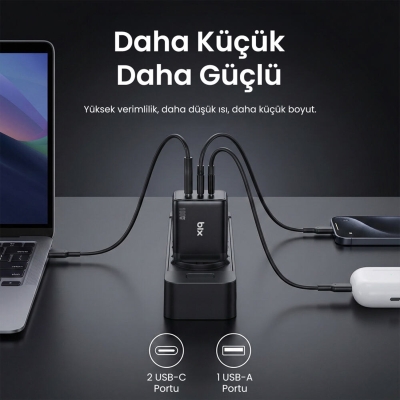 Bix BX3P102G 100W 3 Portlu 2C1A GaN Şarj Aleti iPhone & Macbook & Android Uyumlu Type-C Hızlı Şarj Cihazı - 5