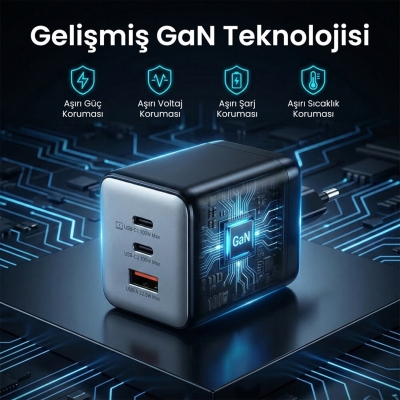 Bix BX3P102G 100W 3 Portlu 2C1A GaN Şarj Aleti iPhone & Macbook & Android Uyumlu Type-C Hızlı Şarj Cihazı - 3
