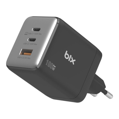 Bix BX3P102G 100W 3 Portlu 2C1A GaN Şarj Aleti iPhone & Macbook & Android Uyumlu Type-C Hızlı Şarj Cihazı - Bix