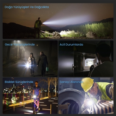 Bix BX5101FL 2300 Lümen 60W Led El Feneri Teleskopik Zoom Metal Gövdeli Şarj Edilebilir 850 Metre Uzun Menzilli Flashlight - 6