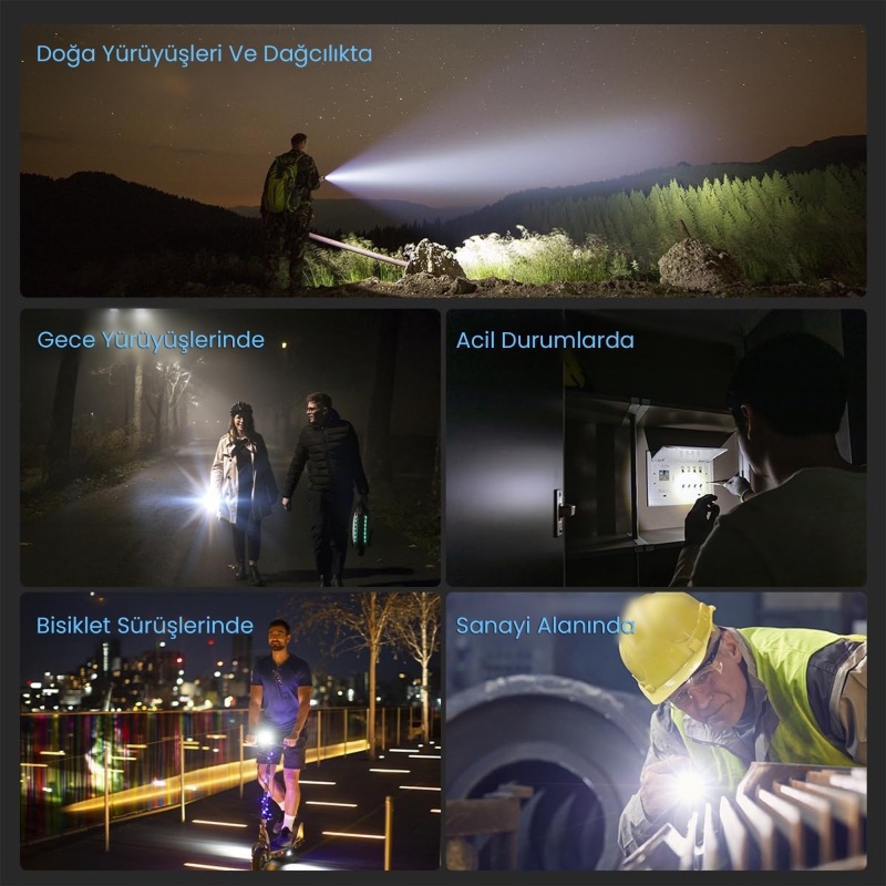 Bix BX5101FL 2300 Lümen 60W Led El Feneri Teleskopik Zoom Metal Gövdeli Şarj Edilebilir 850 Metre Uzun Menzilli Flashlight - 6