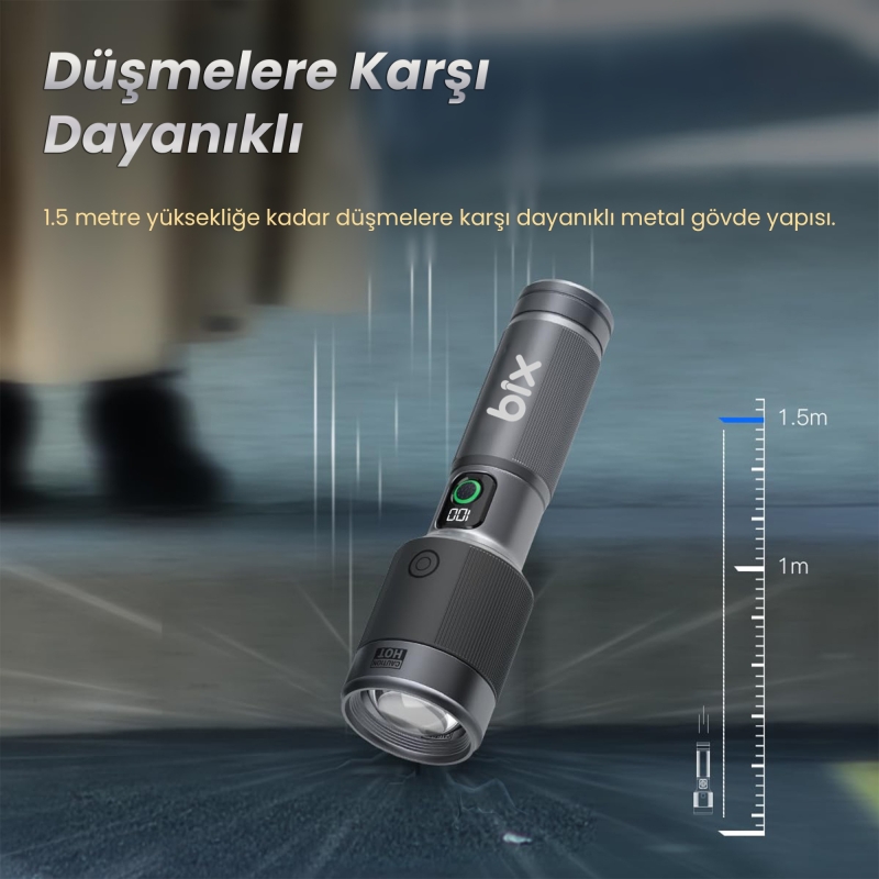 Bix BX5101FL 2300 Lümen 60W Led El Feneri Teleskopik Zoom Metal Gövdeli Şarj Edilebilir 850 Metre Uzun Menzilli Flashlight - 7
