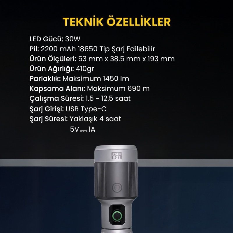 Bix BX5141FL 1450 Lümen 30W Led El Feneri Teleskopik Zoom Sos Modlu Metal Gövdeli Şarj Edilebilir Uzun Menzilli Flashlight - 8