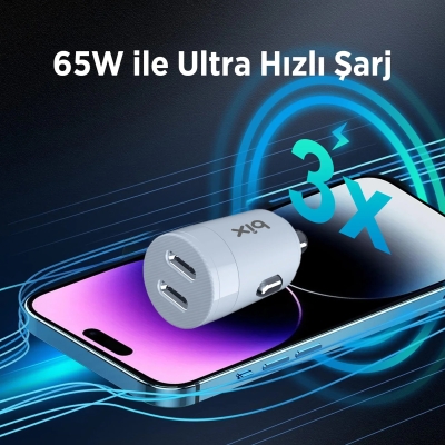 Bix BXCC65C 65W Çift Portlu PD 3.0 Type-C Araç Şarj Cihazı Beyaz - 4