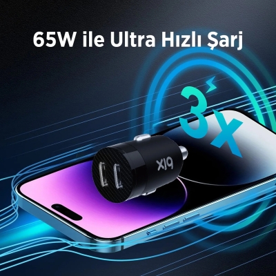 Bix BXCC65C 65W Çift Portlu PD 3.0 Type-C Araç Şarj Cihazı Siyah - 5
