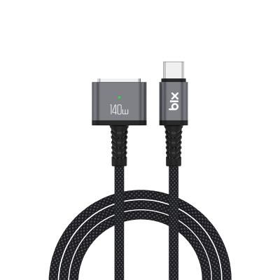 Bix BXM3C 140W Type-C Magsafe 3 Macbook Pro 13″ 14″ 16″ M1 M2 M3 M4 M5 Uyumlu Manyetik Örgülü Şarj Kablosu 2 Metre - Bix