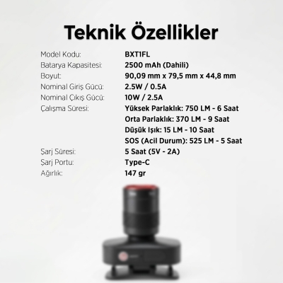 Bix BXT1FL 10W Şarj Edilebilir Kafa Feneri 750 Lümen 2500mAh 4 Işık Modlu Zoom Özellikli LED Kafa Lambası Headlight - 7