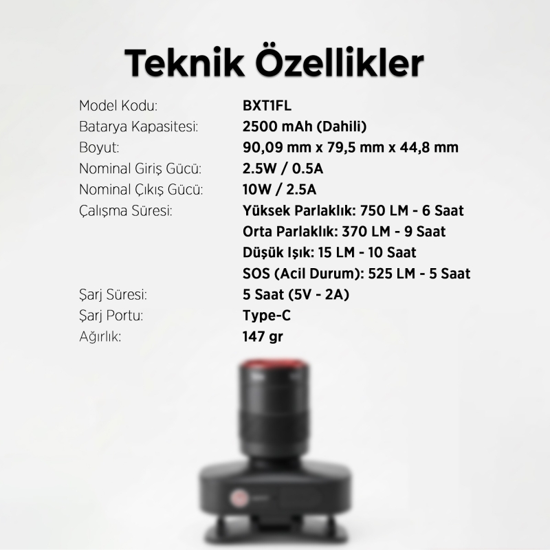 Bix BXT1FL 10W Şarj Edilebilir Kafa Feneri 750 Lümen 2500mAh 4 Işık Modlu Zoom Özellikli LED Kafa Lambası Headlight - 7