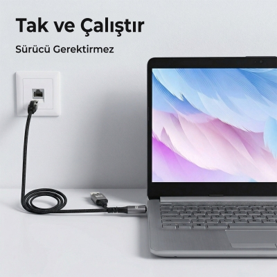 Bix C6AC15 2in1 USB-A & Type-C to RJ45 1000Mbps Gigabit Ethernet Dönüştürücü CAT6 Kablo 1.5 Metre - 6
