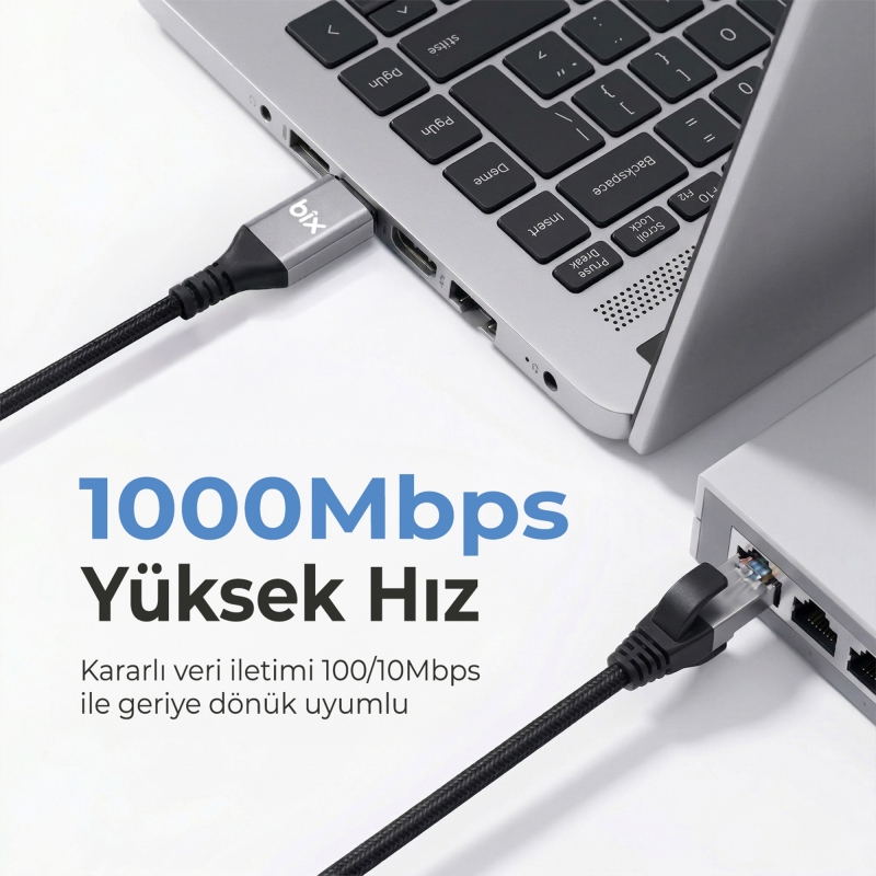 Bix C6C01 USB-C to RJ45 1000Mbps Gigabit Ethernet Dönüştürücü CAT6 Kablo 1 Metre - 2