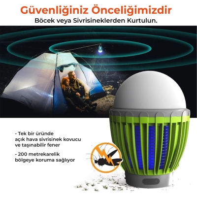 Bix KL01 Şarj Edilebilir Sivrisinek Kovucu Kamp Lambası Ultraviyole LED Elektronik Zapper Taşınabilir Fenerli IPX6 Su Geçirmez Böcek Kovucu Yeşil - 3