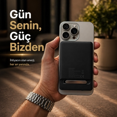 Bix PB117 10000mAh PD20W Hızlı Şarj USB-C Çıkışlı Kablosuz MagSafe Telefon Stant Özellikli Mini Powerbank Siyah - 2