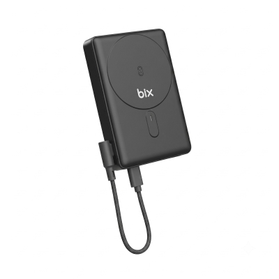 Bix PB117 10000mAh PD20W Hızlı Şarj USB-C Çıkışlı Kablosuz MagSafe Telefon Stant Özellikli Mini Powerbank Siyah - Bix