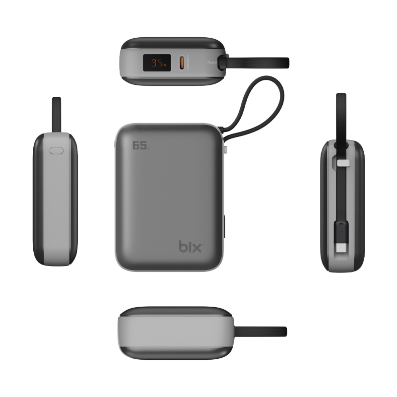 Bix PB120 20000mAh 65W Type-C PD Kompakt Tasarımlı Dijital Göstergeli Powerbank Taşınabilir Hızlı Şarj Cihazı Gri - 9