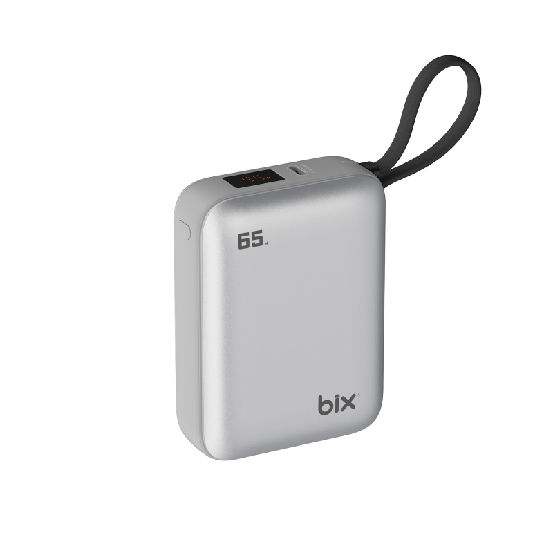 Bix PB120 20000mAh 65W Type-C PD Kompakt Tasarımlı Dijital Göstergeli Powerbank Taşınabilir Hızlı Şarj Cihazı Gümüş - 1
