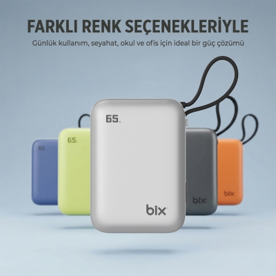 Bix PB120 20000mAh 65W Type-C PD Kompakt Tasarımlı Dijital Göstergeli Powerbank Taşınabilir Hızlı Şarj Cihazı Mavi - 7