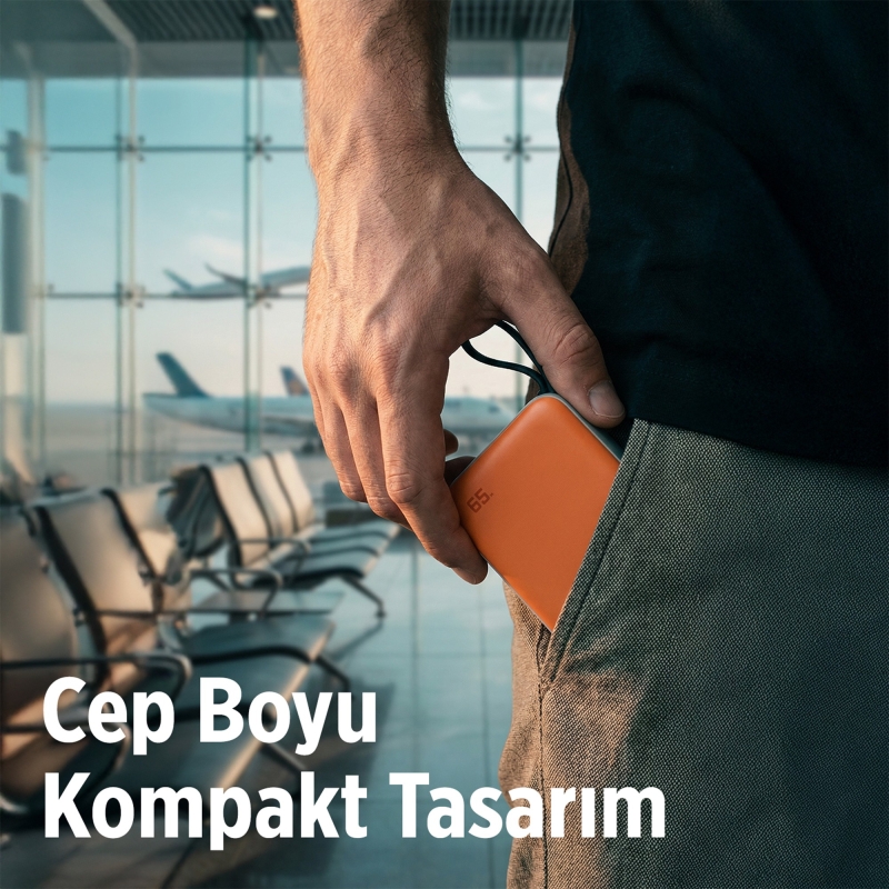Bix PB120 20000mAh 65W Type-C PD Kompakt Tasarımlı Dijital Göstergeli Powerbank Taşınabilir Hızlı Şarj Cihazı Turuncu - 5