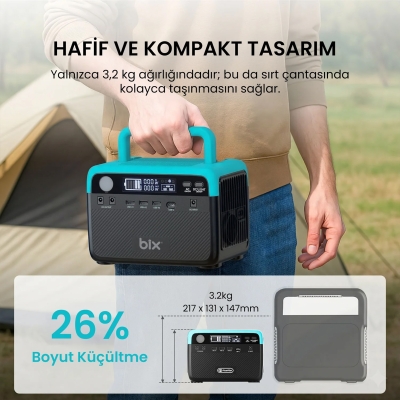 Bix PS60K 300W Taşınabilir Güç İstasyonu 192Wh LiFePO4 Batarya AC/DC/USB Güneş Paneli Uyumlu Power Station - 5