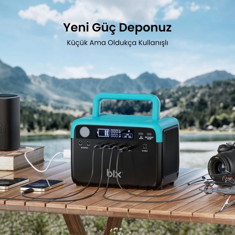Bix PS60K 300W Taşınabilir Güç İstasyonu 192Wh LiFePO4 Batarya AC/DC/USB Güneş Paneli Uyumlu Power Station - 2