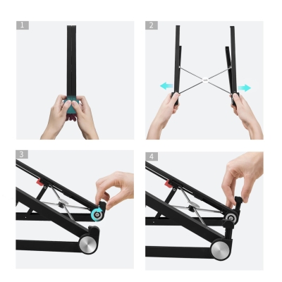 Bix Saiji X1 Alüminyum Katlanabilir Laptop Standı Taşınabilir Tasarım Siyah - 7