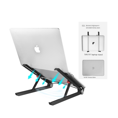 Bix Saiji X1 Alüminyum Katlanabilir Laptop Standı Taşınabilir Tasarım Siyah - 4