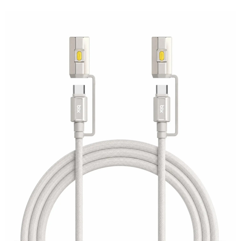 Bix T2IN1C 240W LED Fener ve Alevsiz Çakmak Fonksiyonlu Type-C to Type-C Şarj ve Data Kablosu 1.2 Metre Gri - 1